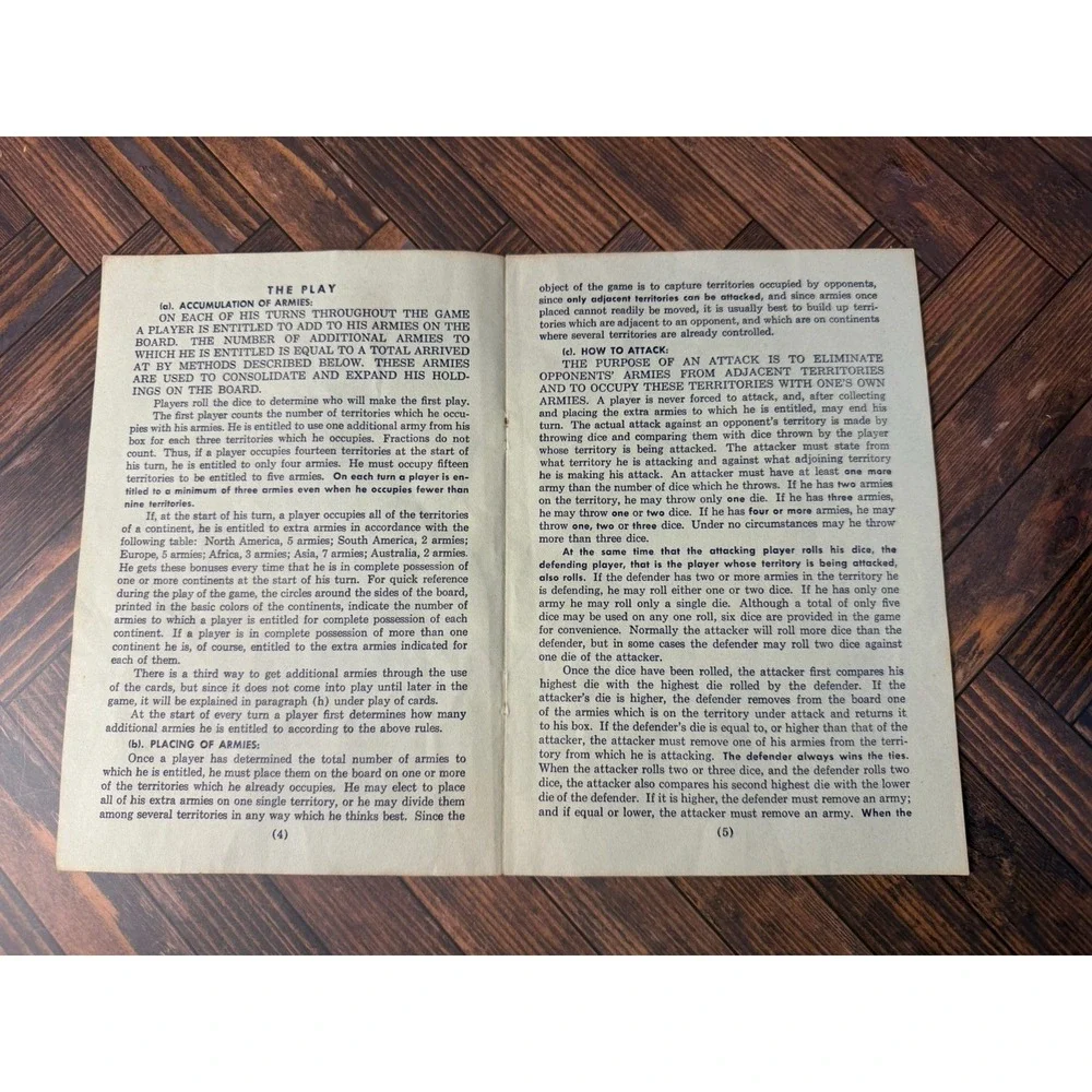 1963 Risk Game Replacement Piece Rules Of Play Vintage